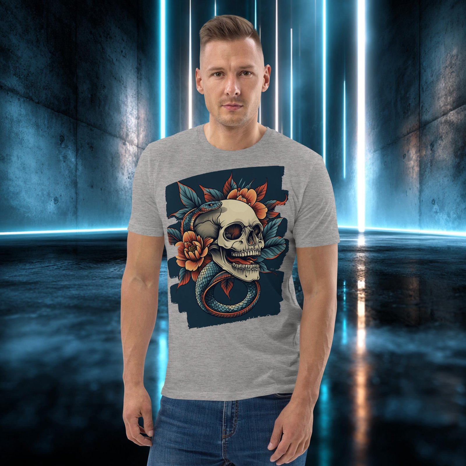 Camiseta orgánica con diseño Calavera entre Peonías — color 3