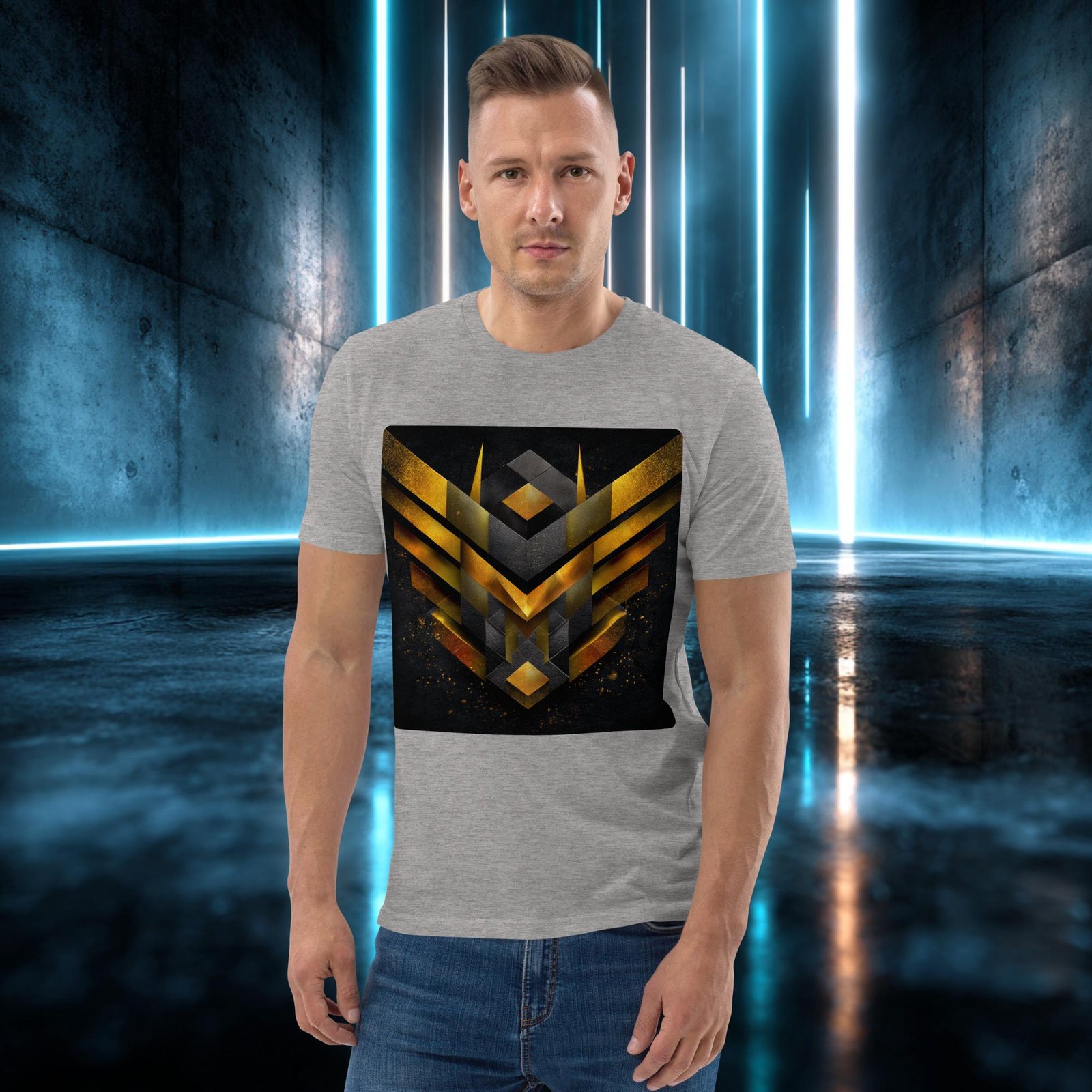 Camiseta orgánica con diseño Emblema Dorado — color 3