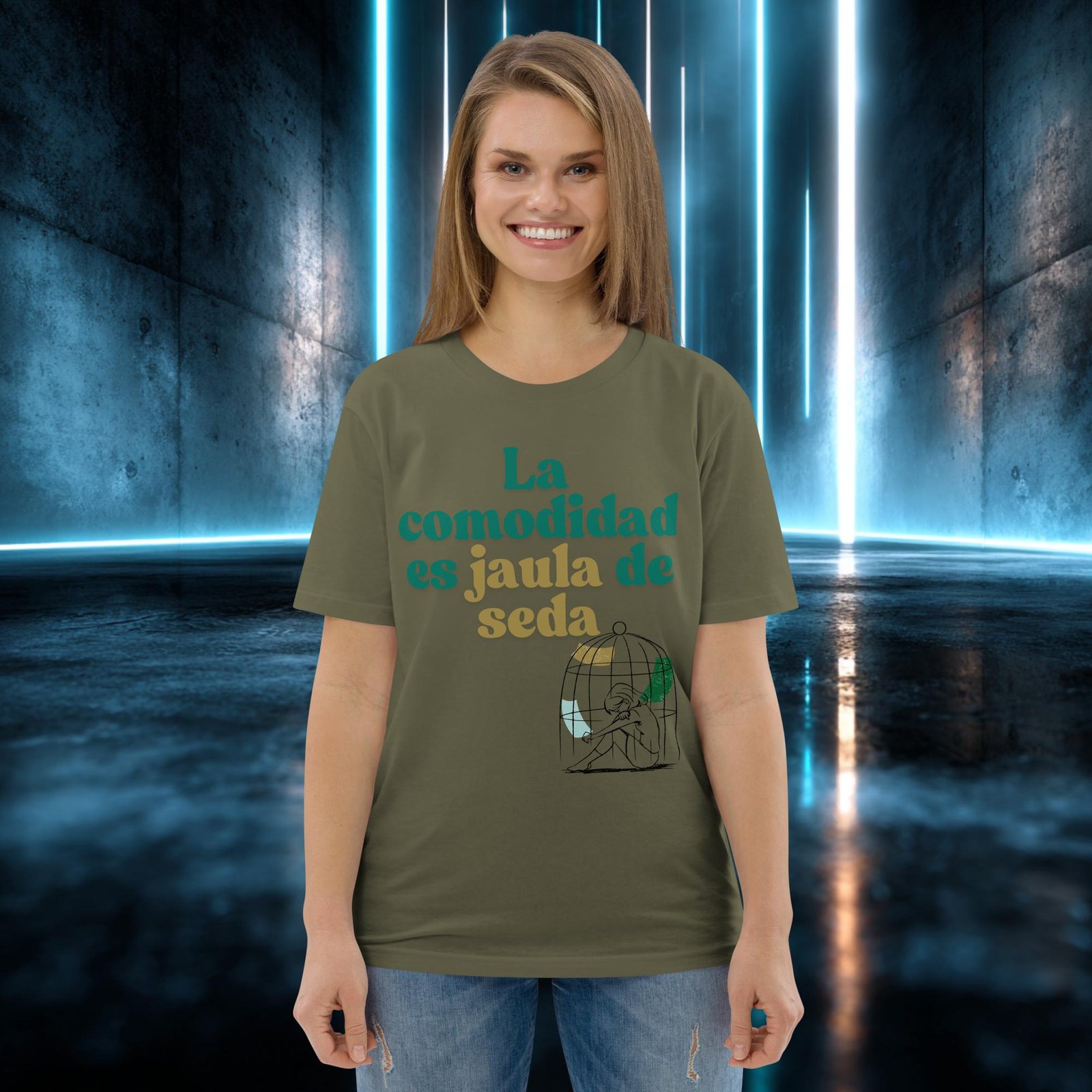 Camiseta orgánica con diseño La Comodidad Es Jaula de Seda — color 8