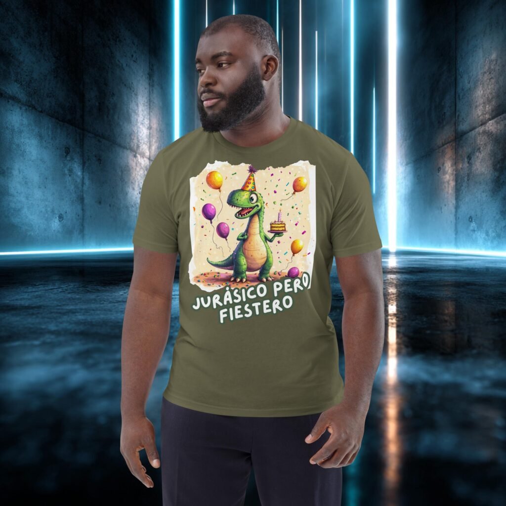 Camiseta orgánica con diseño Jurásico pero Fiestero