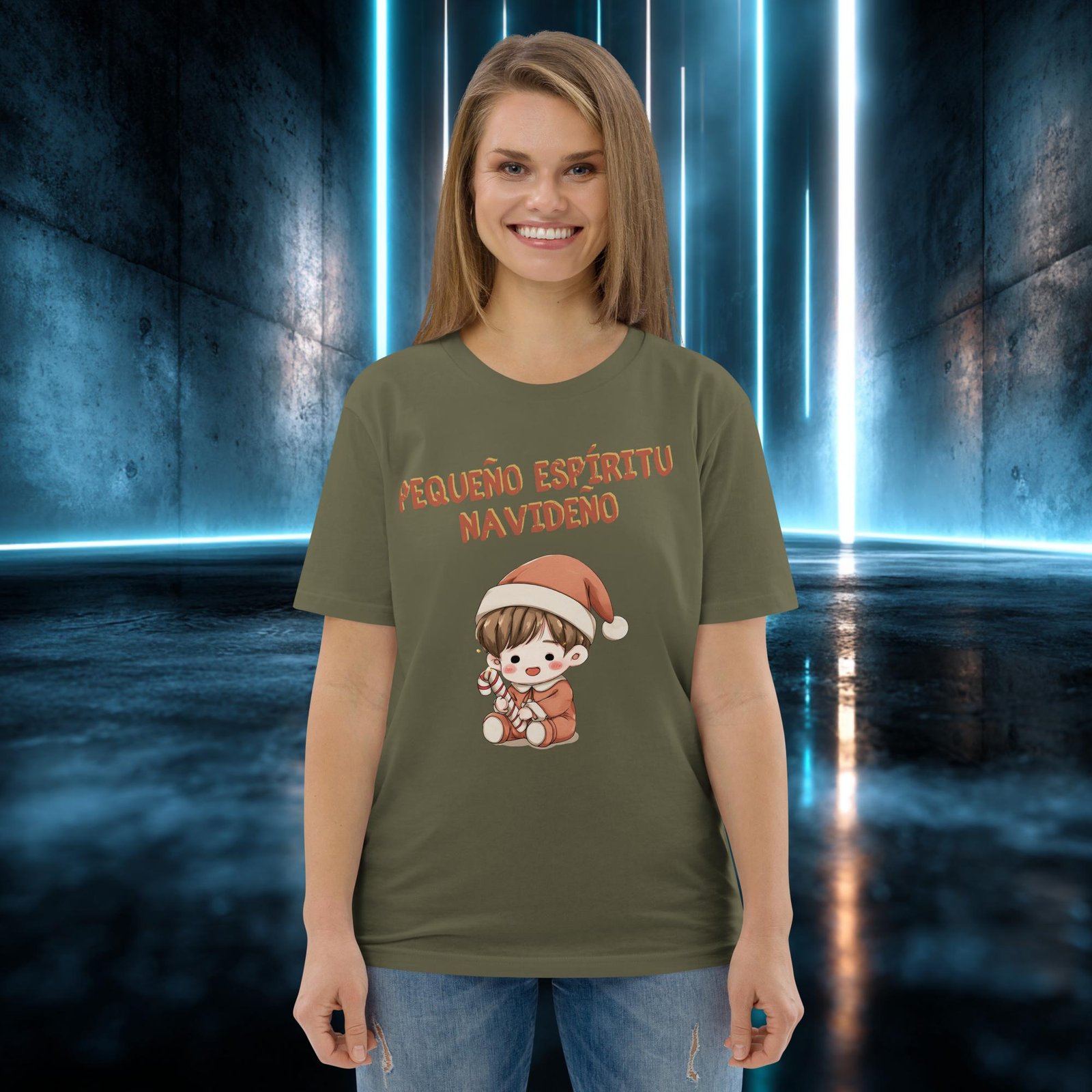 Camiseta orgánica con diseño Pequeño Espíritu Navideño — color 12