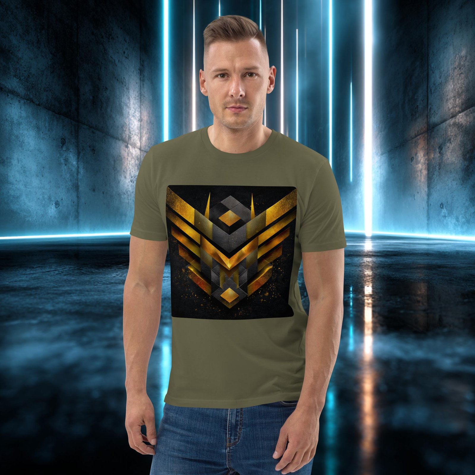 Camiseta orgánica con diseño Emblema Dorado — color 12