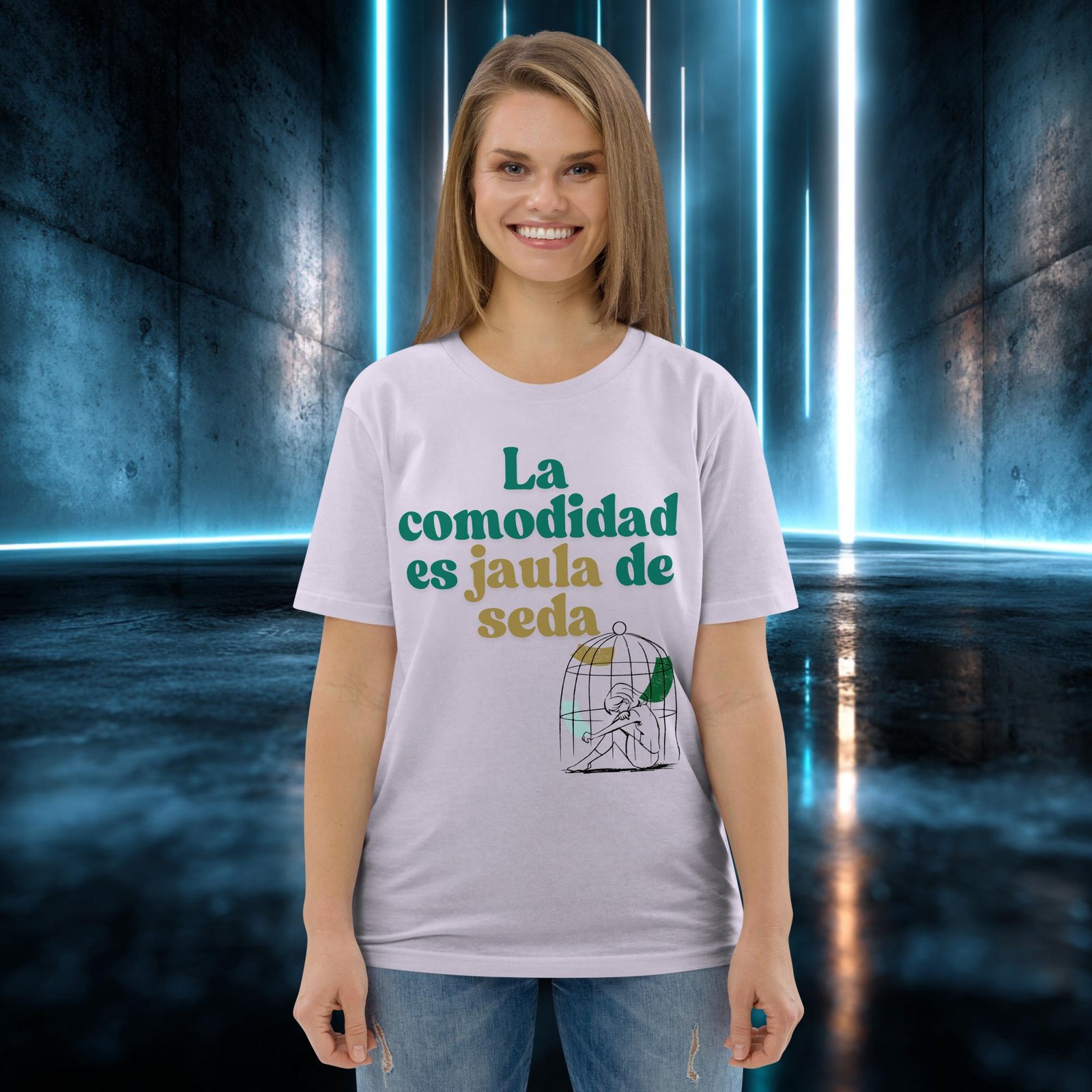 Camiseta orgánica con diseño La Comodidad Es Jaula de Seda — color 9