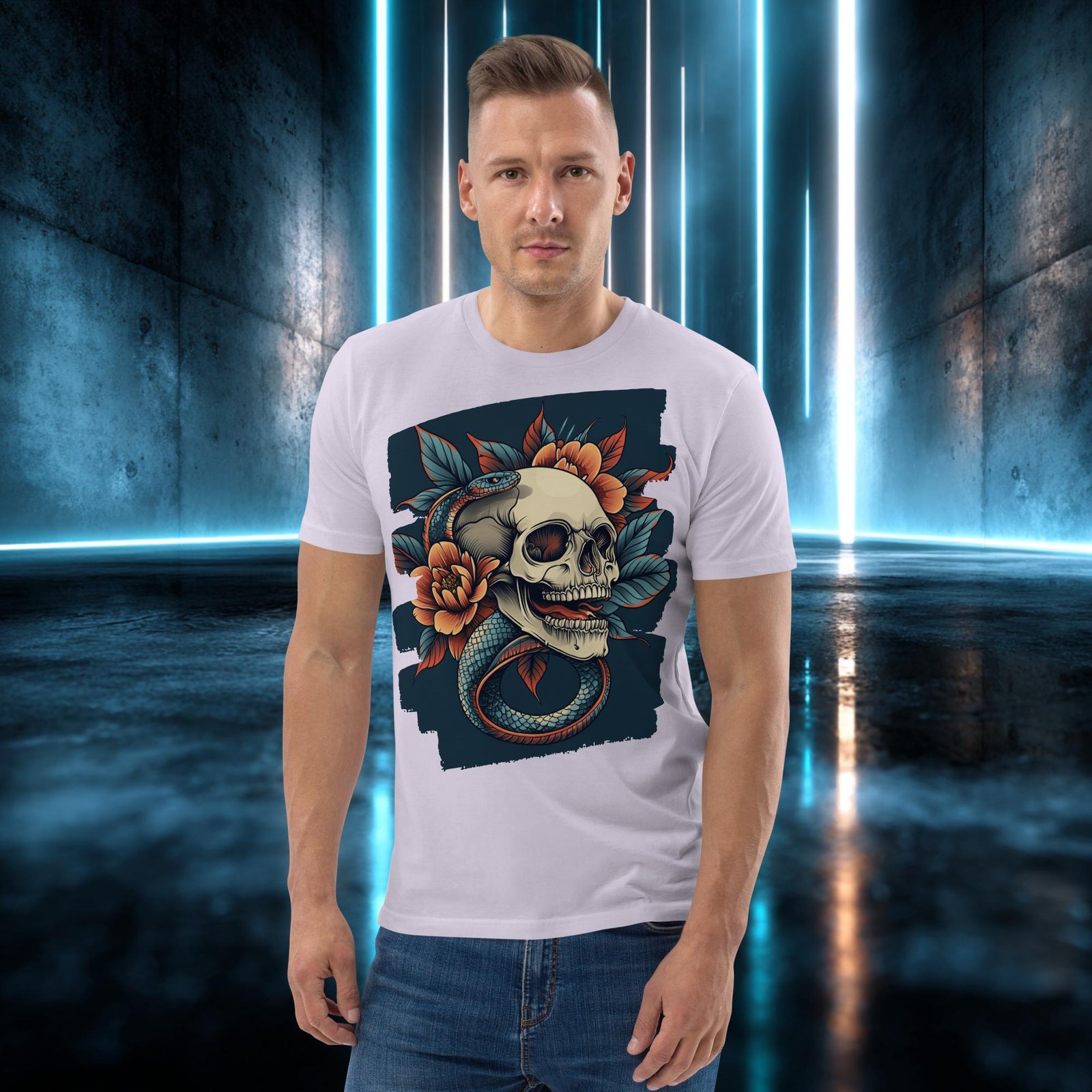 Camiseta orgánica con diseño Calavera entre Peonías — color 13