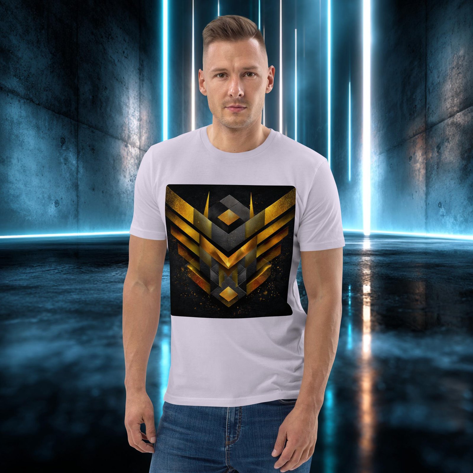 Camiseta orgánica con diseño Emblema Dorado — color 13