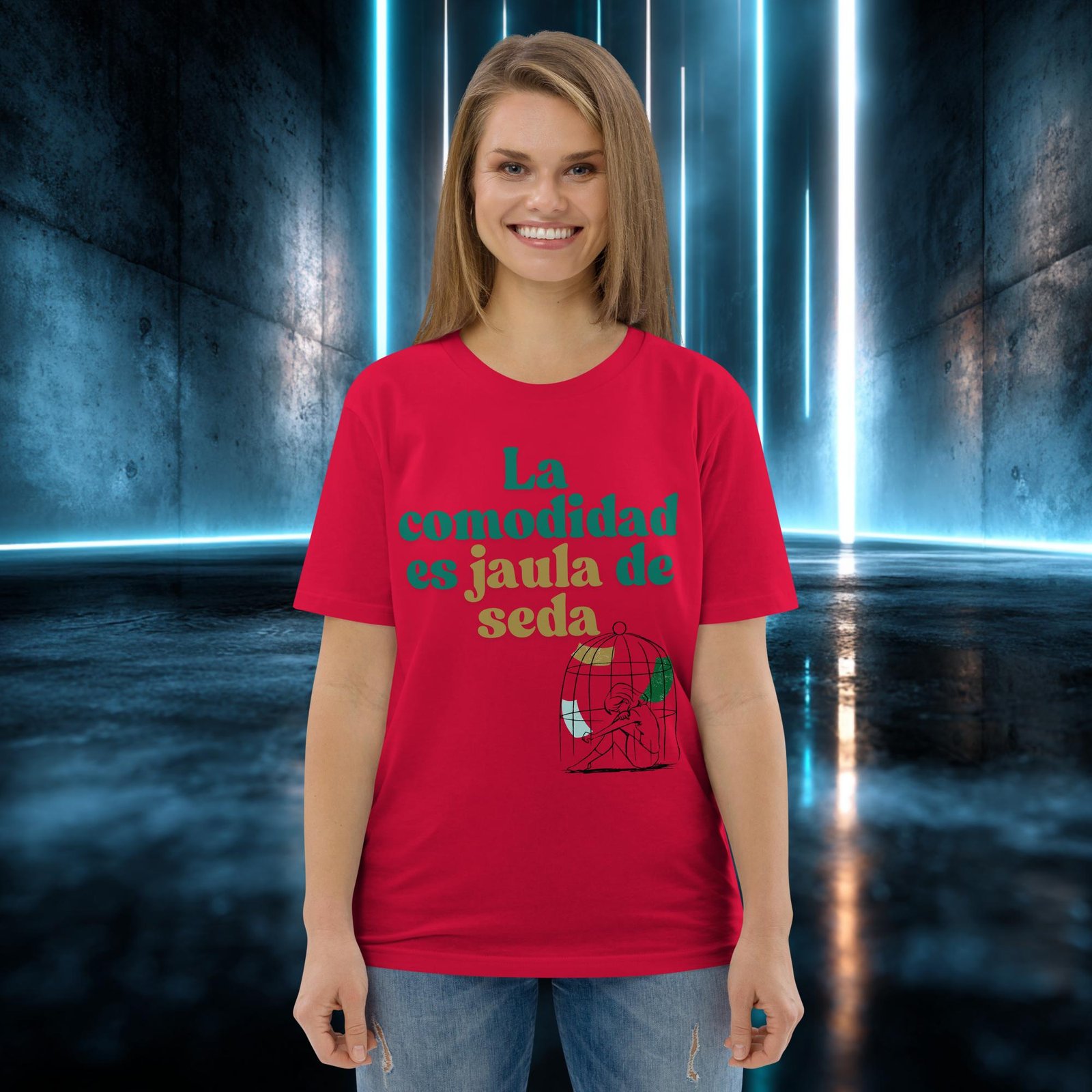 Camiseta orgánica con diseño La Comodidad Es Jaula de Seda — color 2