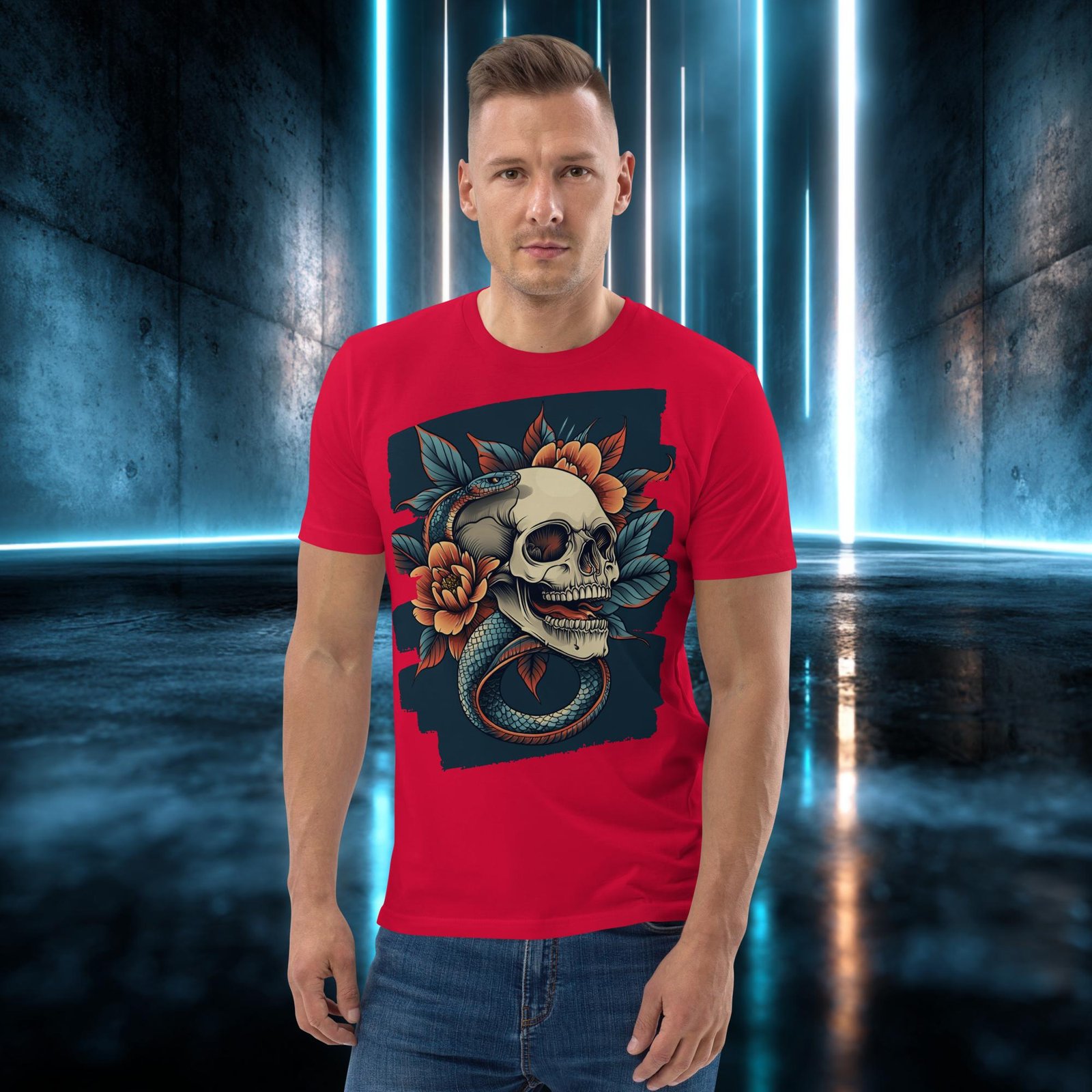 Camiseta orgánica con diseño Calavera entre Peonías — color 4