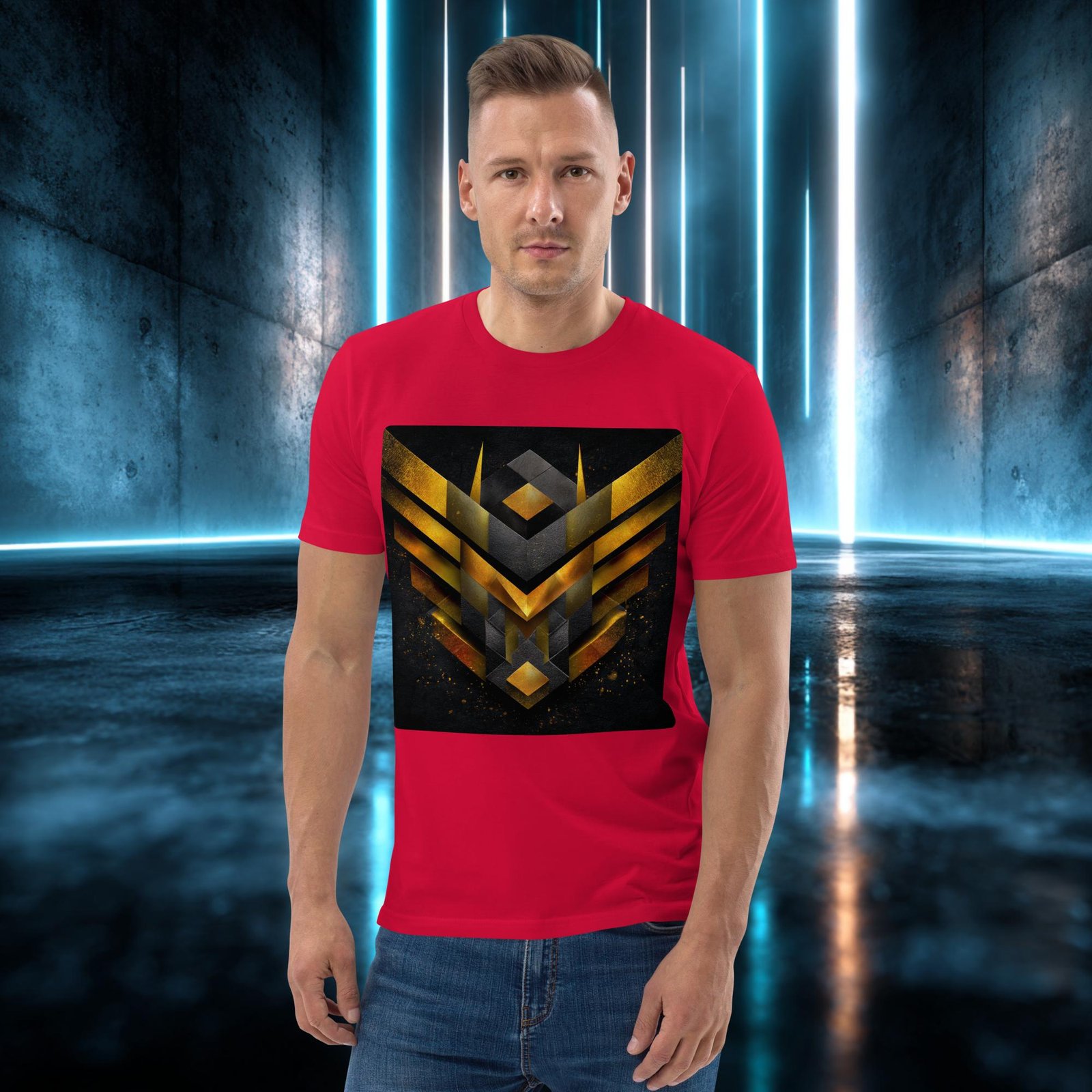 Camiseta orgánica con diseño Emblema Dorado — color 4