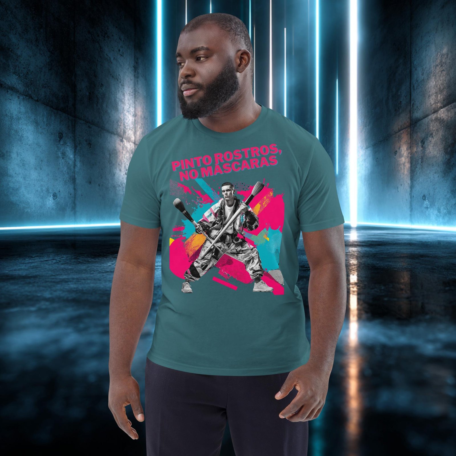 Camiseta orgánica con diseño Pinto Rostros, No Máscaras — color 7