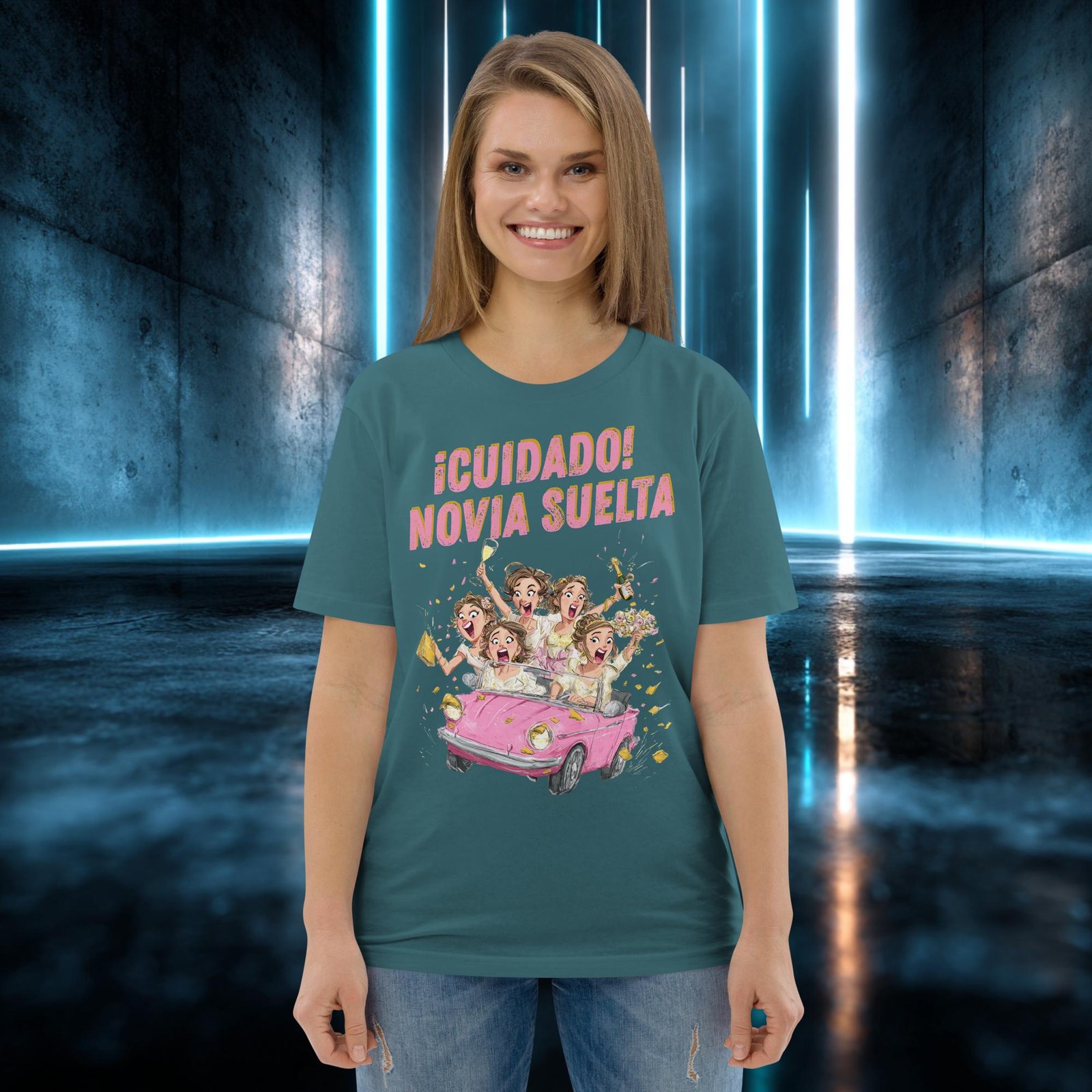 Camiseta orgánica con diseño Cuidado, Novia Suelta — color 7