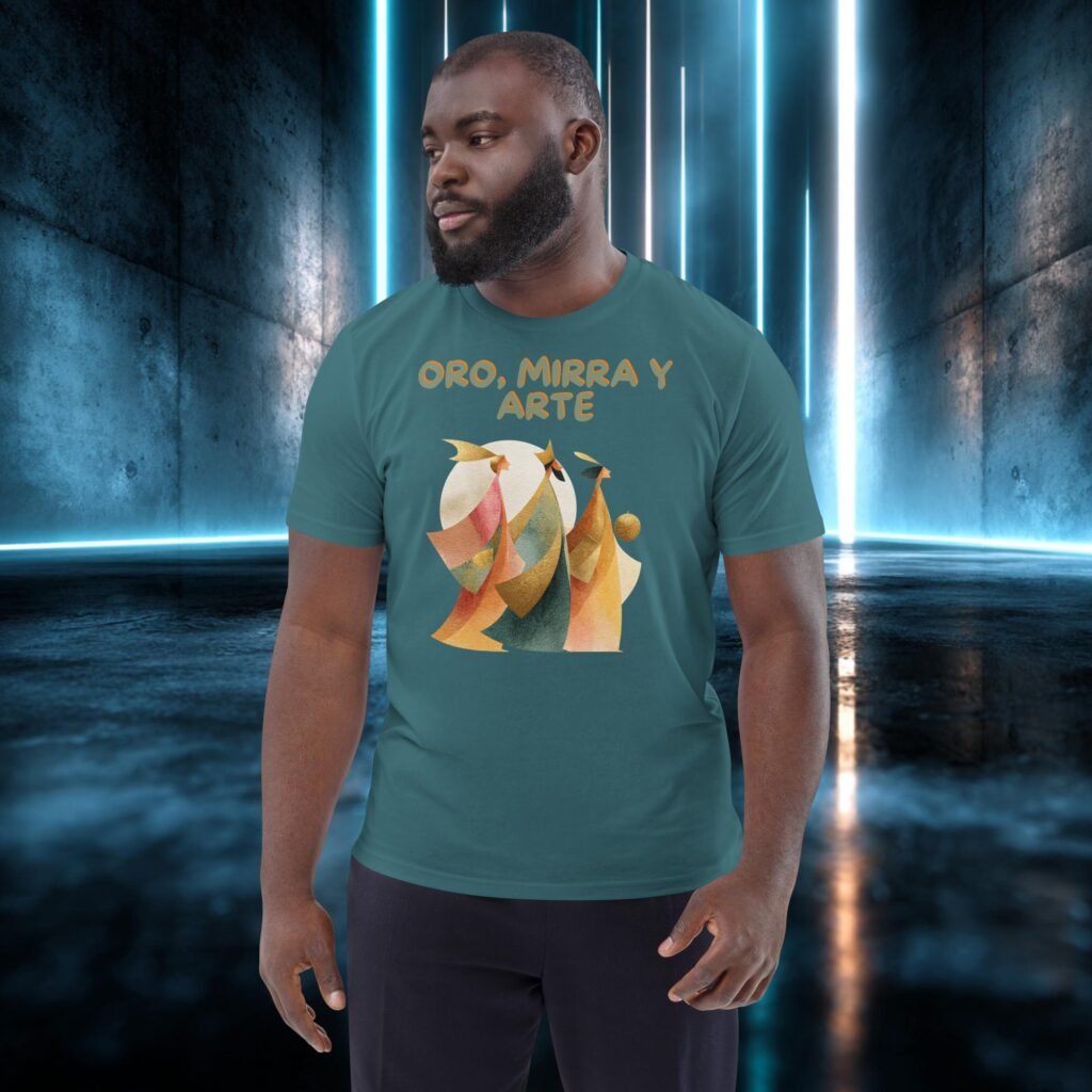 Camiseta orgánica con diseño Oro, Mirra y Arte