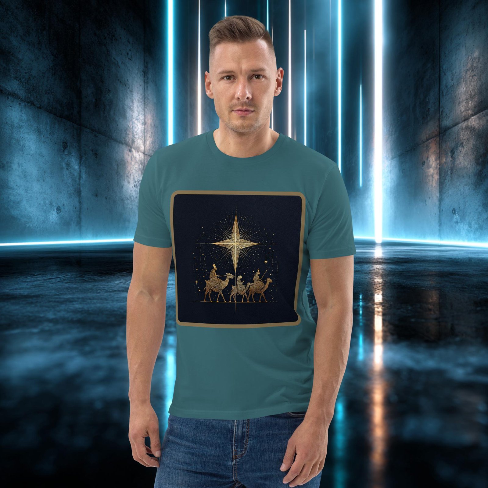 Camiseta orgánica con diseño Caravana Dorada — color 7