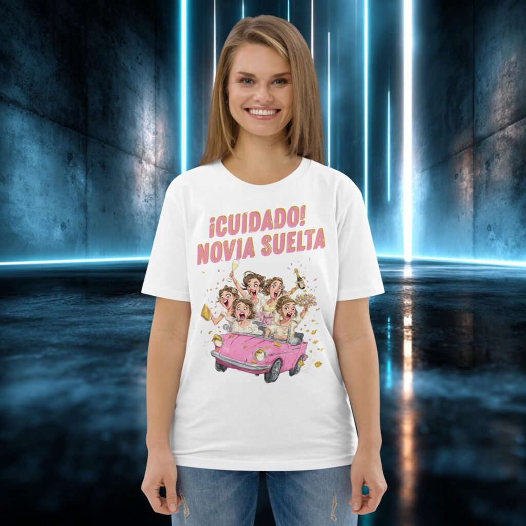 Camiseta orgánica con diseño Cuidado, Novia Suelta