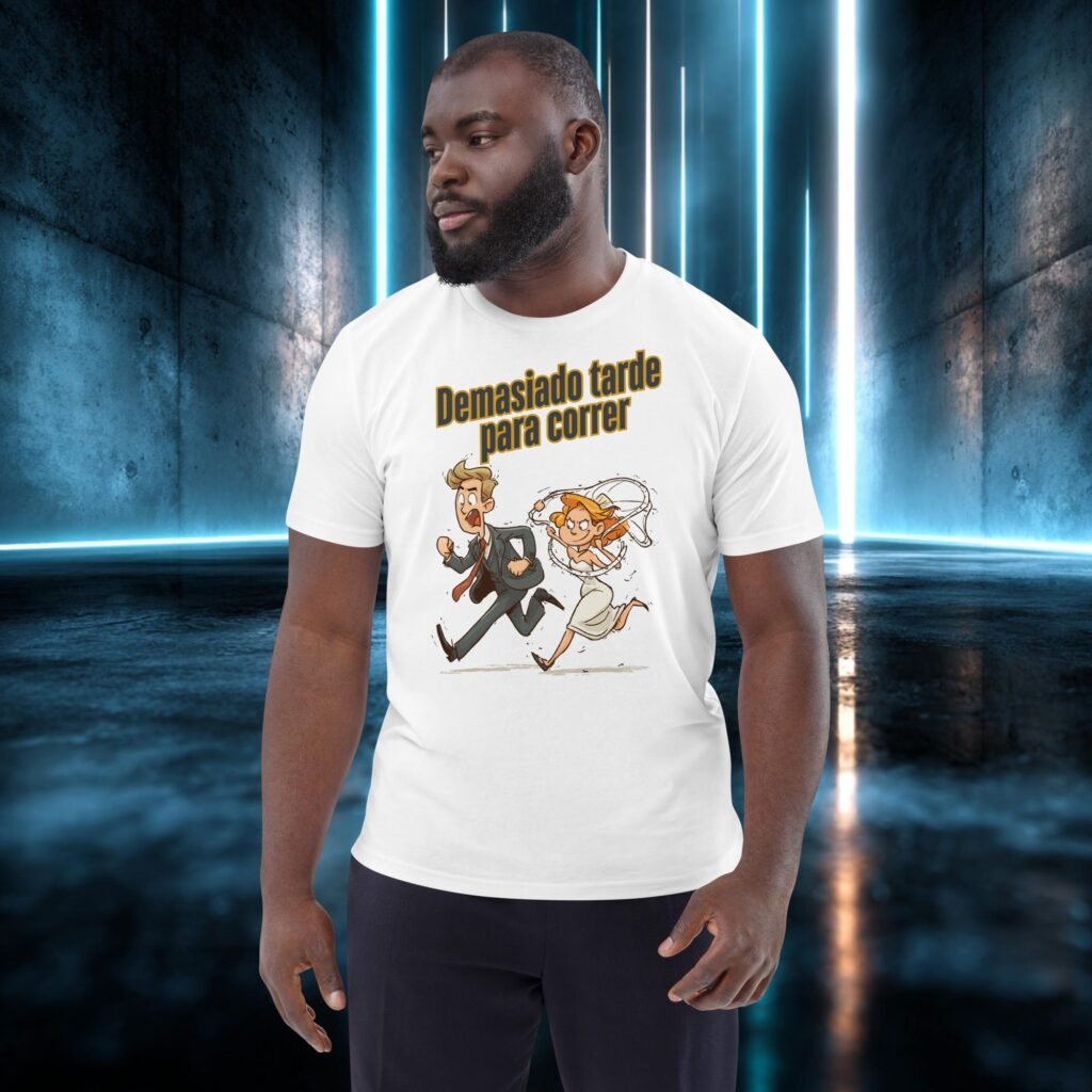 Camiseta orgánica con diseño Demasiado Tarde para Correr