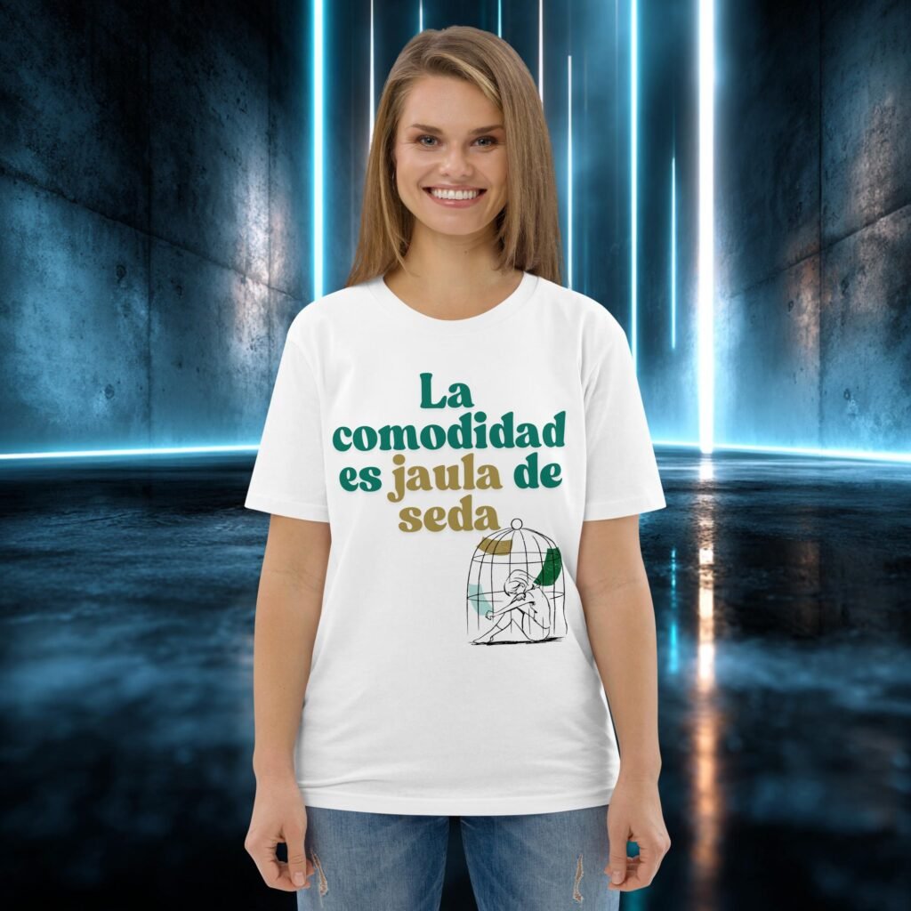 Camiseta orgánica con diseño La Comodidad Es Jaula de Seda