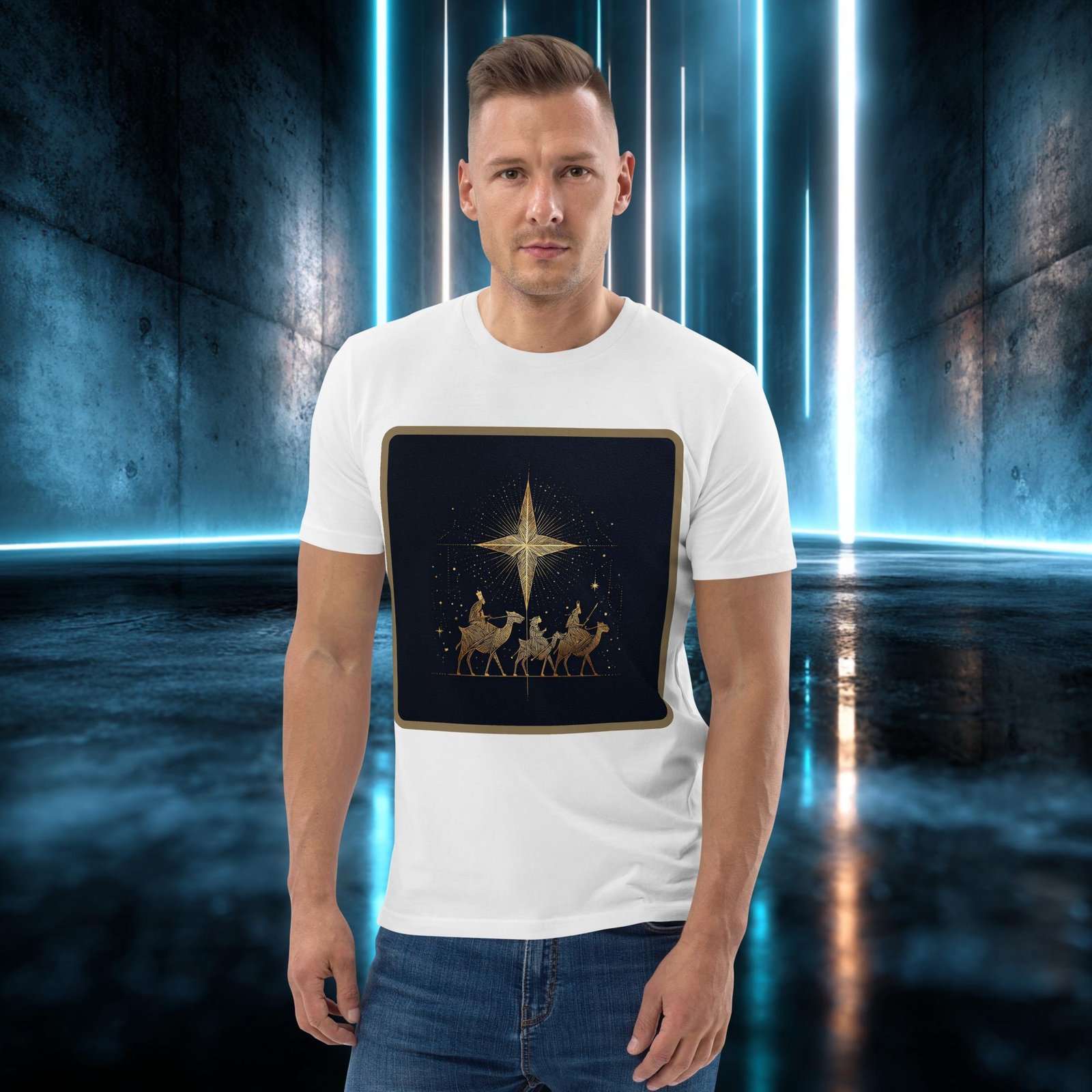 Camiseta orgánica con diseño Caravana Dorada — color 4