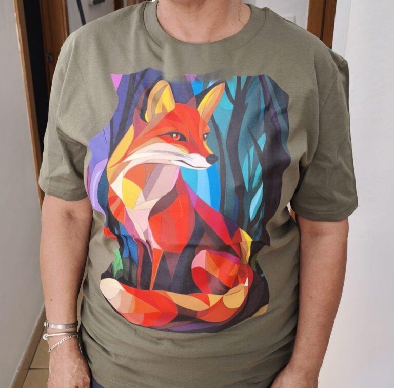 Camiseta de algodón orgánico después de muchos lavados, con el estampado intacto